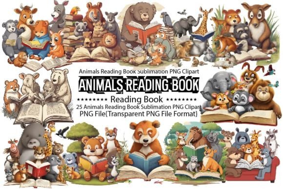 Animals Reading Book Bundle: Graphics & Print Templates