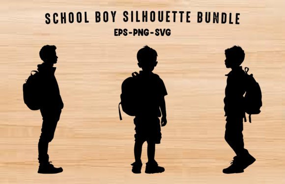 School Kids Vector Black Silhouette Set: Graphics & Illustrations