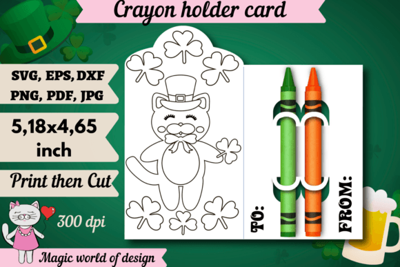 St Patrick s Cat Clover Coloring Card Graphics
